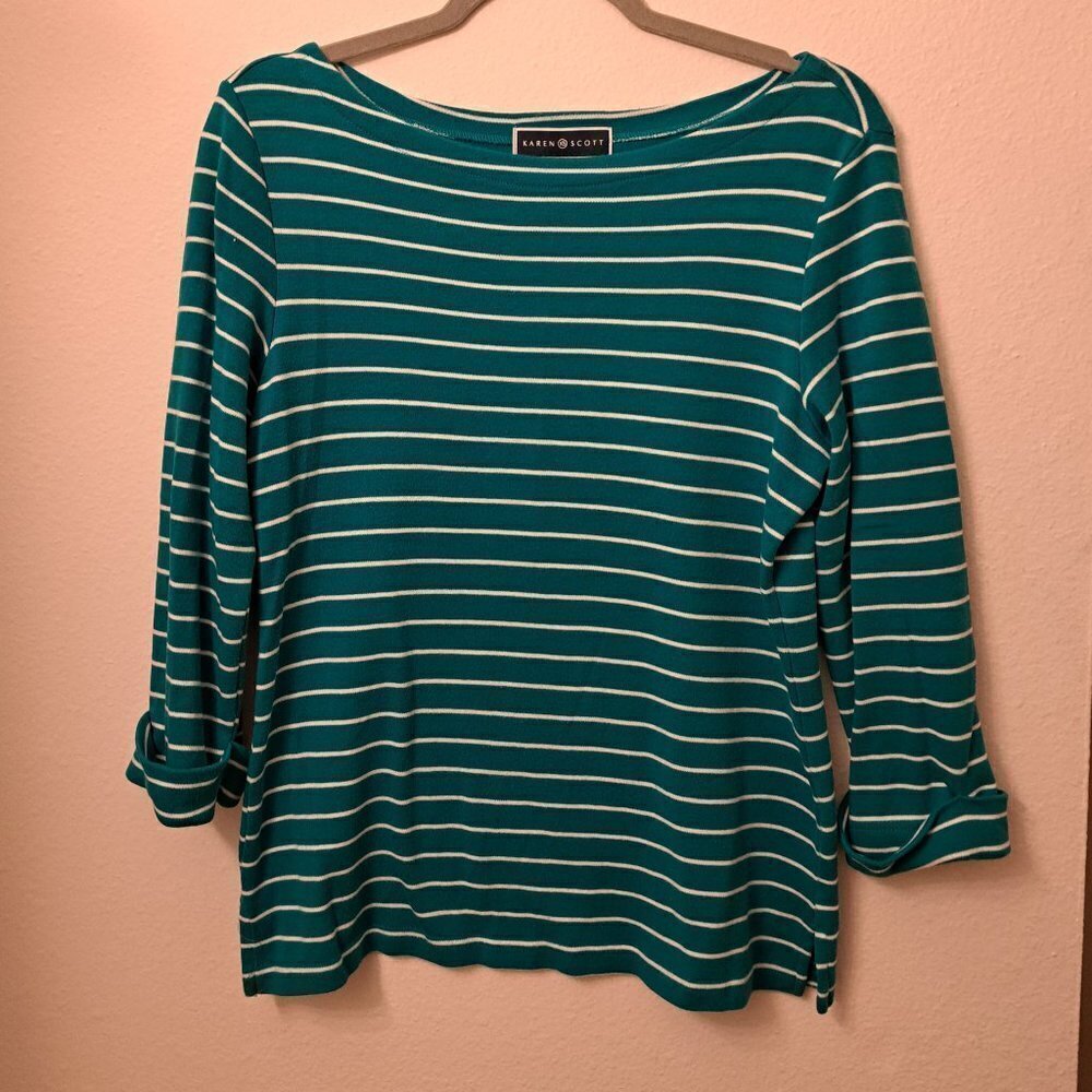 Karen Scott Striped Boat-Neck Top Size Small